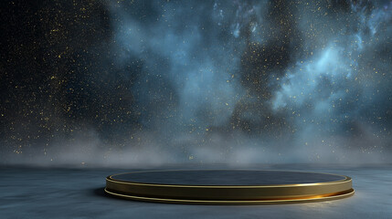 Luxury gold podium with nebula galaxy background