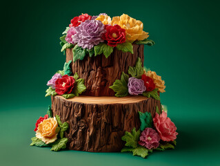 Nature-inspired cake design with colorful blooms