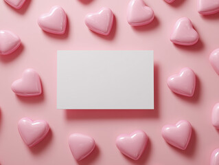 Pink hearts surrounding clean white greeting card