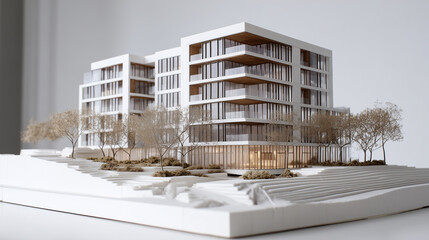 Realistic architecture model of modern residential block