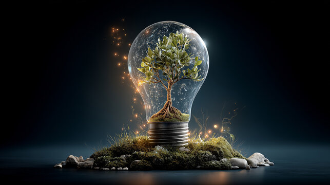 Nature tree inside transparent bulb environmental idea