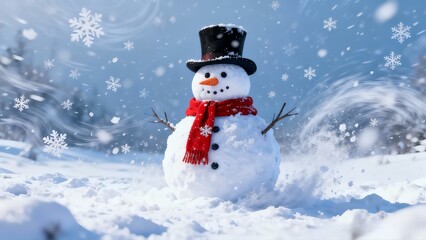 Fototapeta premium snowman with a red scarf