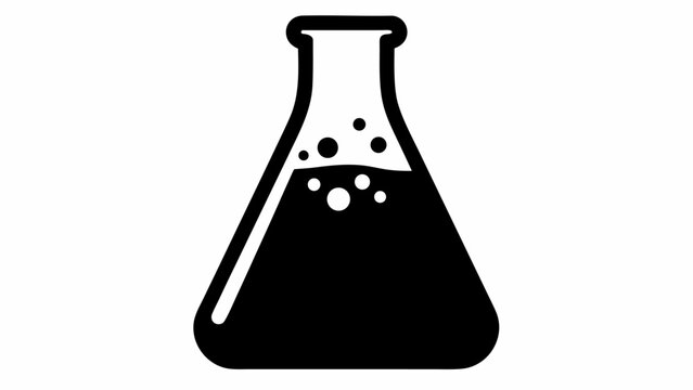 Black and white illustration of an erlenmeyer flask filled with a bubbly dark liquid inside it