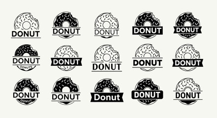 Fototapeta premium Collection of minimalist black and white donut logo designs perfect for branding a pastry shop