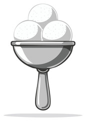 Three Scoops of Ice Cream in a Serving Dish Grayscale Vector Illustration