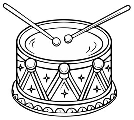 Line Art Drum Image with Drumsticks, Musical Instrument Outline Design