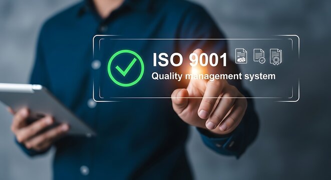 ISO 9001 Quality Management System Compliance Concept