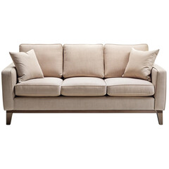 Fototapeta premium Modern beige fabric three-seater sofa for comfortable living