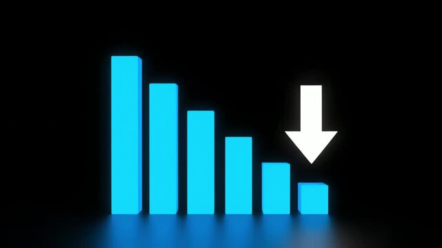 Minimal Neon Blue Downtrend Bars with White Arrow Over Black Background