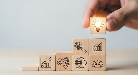 Business growth and innovation illustrated with building blocks and icons