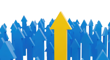 Single Yellow Arrow Leading Upward Isolated on Transparent PNG Background