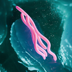 3D Illustration of Borrelia burgdorferi Bacteria &ndash; Lyme Disease Spirochete in Microscopic Tissue Environment
