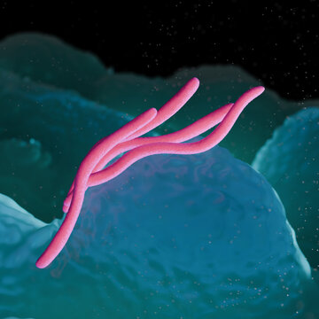 3D Illustration of Borrelia burgdorferi Bacteria &ndash; Lyme Disease Spirochete in Microscopic Tissue Environment