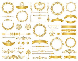 Elegant Golden Frames and Dividers Set for Invitations and Design Projects Collection