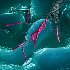 3D Illustration of Borrelia burgdorferi Bacteria &ndash; Lyme Disease Spirochete in Microscopic Tissue Environment