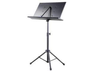 Professional adjustable black music stand with a tripod base
