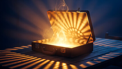 Briefcase Filled With Glowing Light Symbolizing Innovative Business Opportunities in a Dark Setting 38008234 1