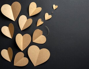 Elegant arrangement of brown paper hearts on a dark background for design inspiration