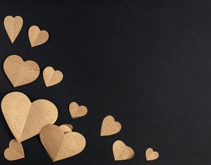 Elegant black backdrop adorned with charming kraft paper hearts for romantic concepts