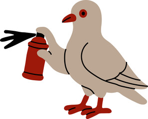Quirky pigeon with a spray bottle in hand