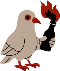 Cartoon bird with a Molotov cocktail in hand