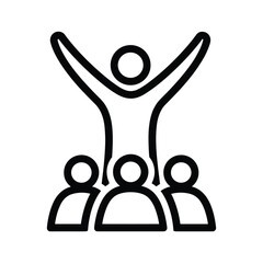 Leader with arms up standing in front of a group isolated on