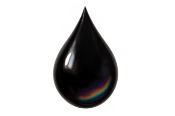 Crude oil drop representing energy, fuel, and ecological impacts of petroleum drilling, transparent background