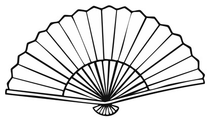 Elegant Traditional Hand Fan Open Design in Black and White Line Art