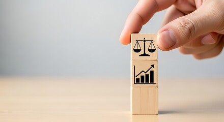 Legal and Financial Growth Concept with Scales and Upward Trend Icons