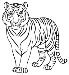 Majestic tiger standing illustration outline powerful wild animal striped big cat drawing