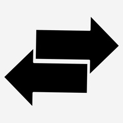 two black horizontal arrows pointing in opposite directions, one on top pointing right and one below pointing left, symbolizing exchange, transfer, or duality