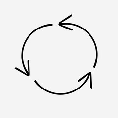 a simple black line drawing of a circular, continuous cycle or loop, formed by three arrows following each other in a clockwise direction, set against a plain white background