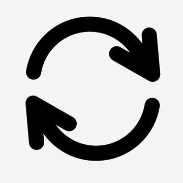 a black, circular refresh or reload icon formed by two curved arrows chasing each other on a white background
