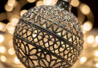 Decorative Christmas Ball with Golden Lights, Xmas Ornament, Festive Decoration, chrismas