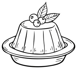 Dessert gelatin with blueberries and leaves illustration