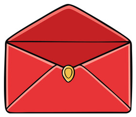 Cute cartoon red envelope with a gold seal for a love letter or invitation