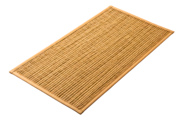 Rectangular bamboo sushi rolling mat made of natural wood sticks on a transparent background
