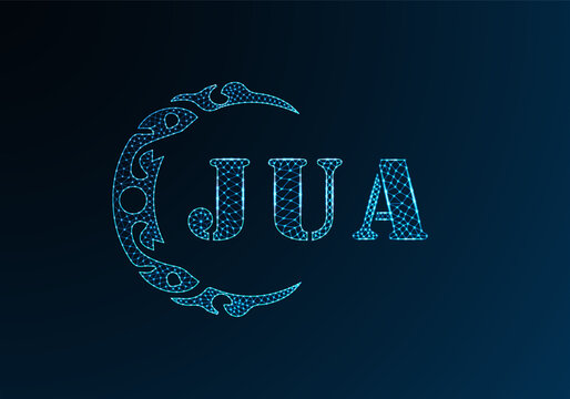 Low poly letter logo JUA design. JUA letter logo low poly vector design on blue color gradient background. JUA logo low poly design