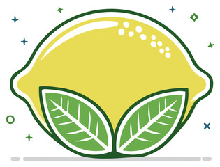 Stylized illustration of a lemon with leaves, healthy food concept