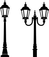 Two vintage street lamps stand tall, , casting a nostalgic glow with their intricate designs and timeless elegance