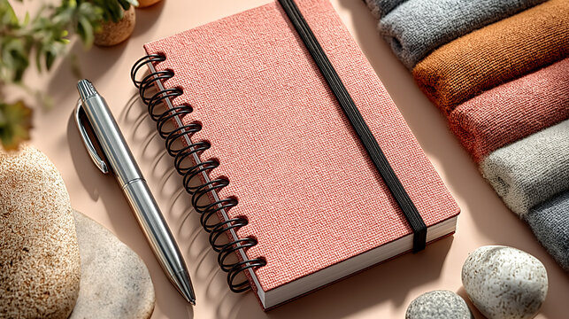 Simple stationery mockup clean notebook and pen office supplies workspace design minimal modern style generated AI