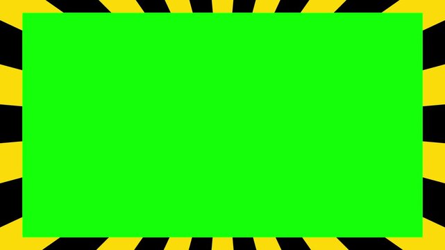 Animated yellow and black striped caution tape forming a border around a central green screen area