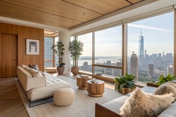 Experience luxurious living with breathtaking city views in this modern apartment, perfect for upscale real estate marketing and interior design inspiration