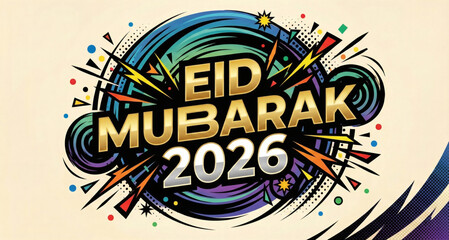Vibrant eid mubarak 2026 celebration with abstract design