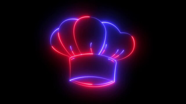 neon Chef hat icon animation on black background. Cooks hat. chef hat icon.