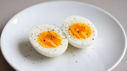Hard boiled egg cut in half on a plate