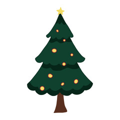 Cute Christmas tree with decorative balls and garlands. Hand drawn vector illustration.