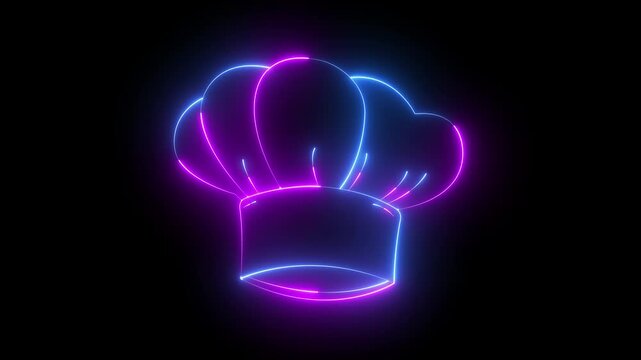 neon Chef hat icon animation on black background. Cooks hat. chef hat icon.