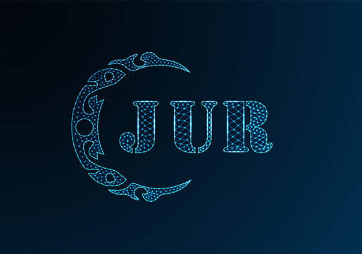Low poly letter logo JUR design. JUR letter logo low poly vector design on blue color gradient background. JUR logo low poly design
