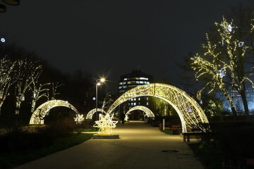 Obraz premium Evening Ryazan. New Year's illuminations on Lybidsky Boulevard in Ryazan